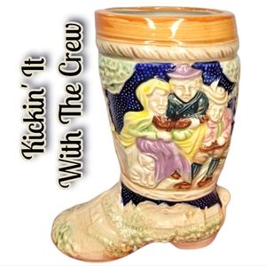 Vintage Embossed German Type Boot, Decorative 3D Picture People & Dog Houses